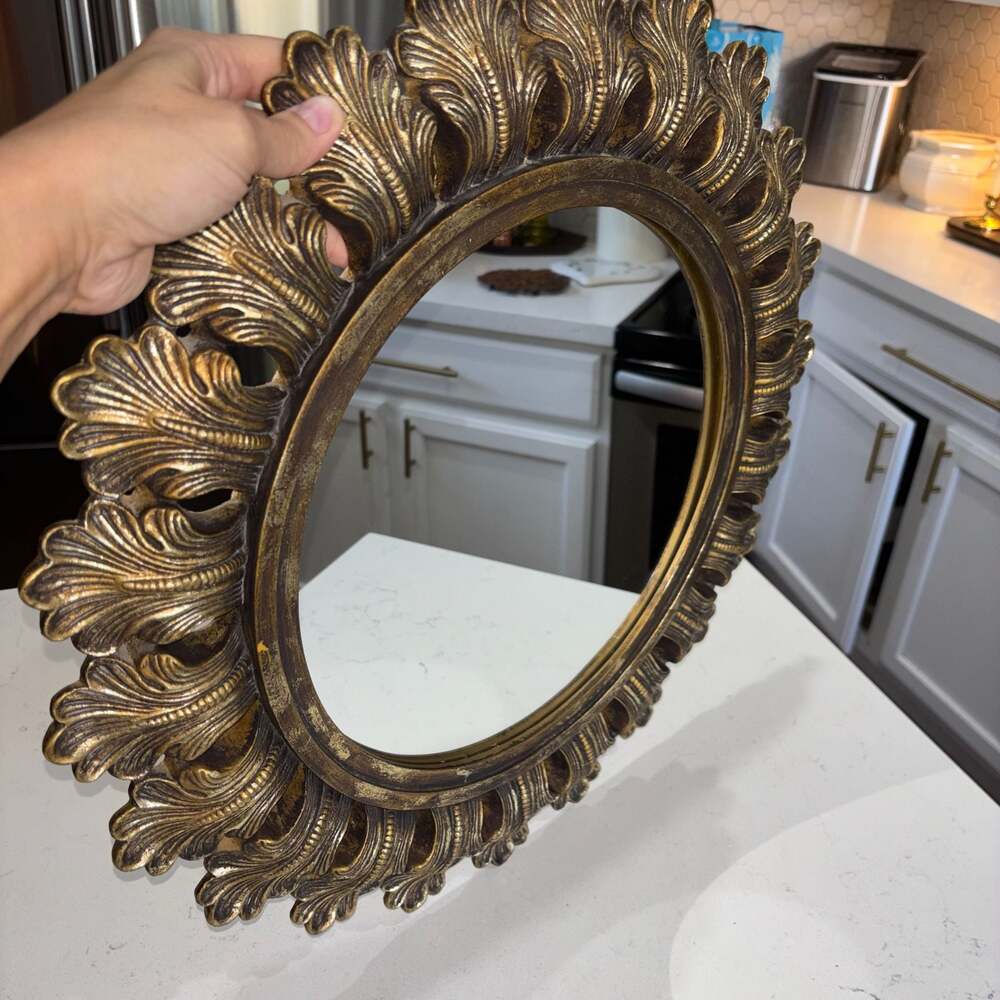 Vintage Ornate Gold Sunburst Wall Mirror Hollywood Regency Acanthus Leaf 21” - Picture 6 of 8